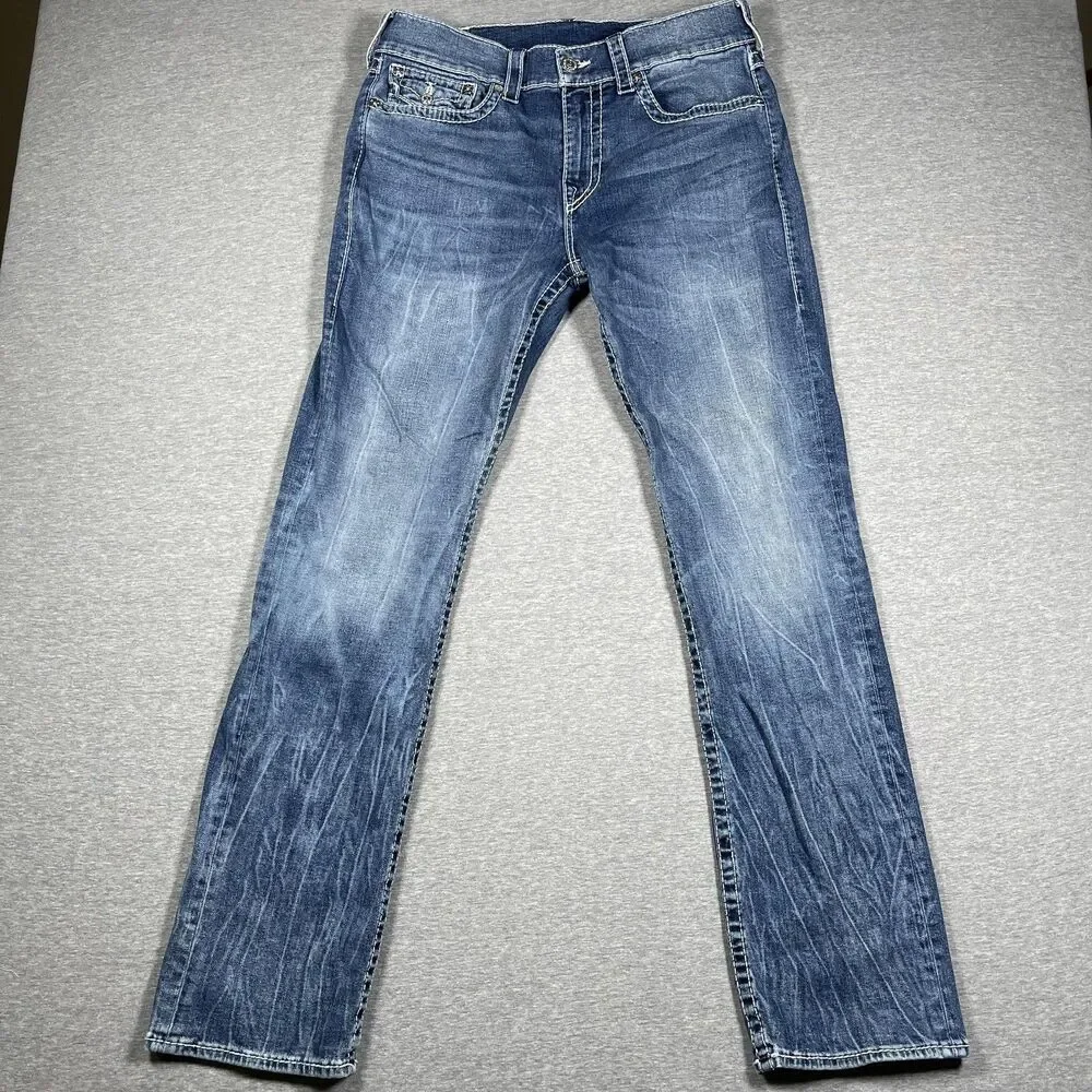 True Religion Ricky Relaxed Straight Jeans Mens 34 Blue Medium Wash Y2K